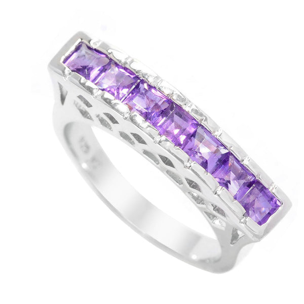 Sterling Silver with Natural Amethyst Flat Top Seven Stone Band Ring