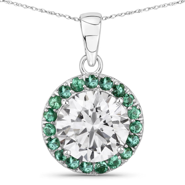 2.38 Carat Genuine Zambian Emerald and Lab Grown Diamond 14K White Gold Pendant