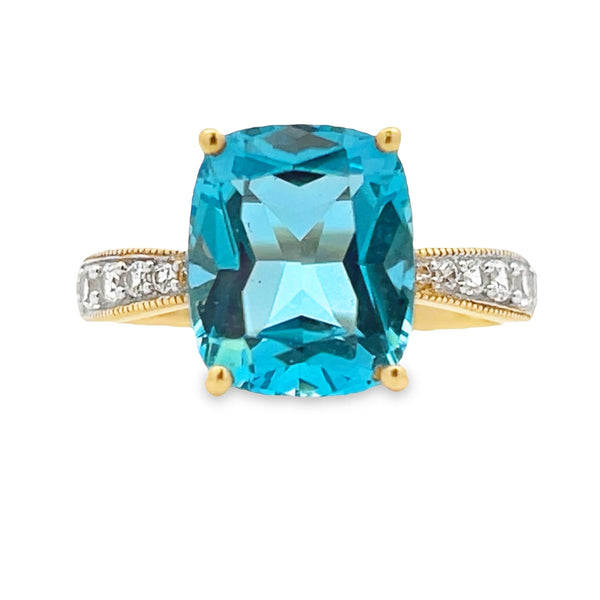 Blue Topaz Created Sapphire Ring 10KT Yellow Gold