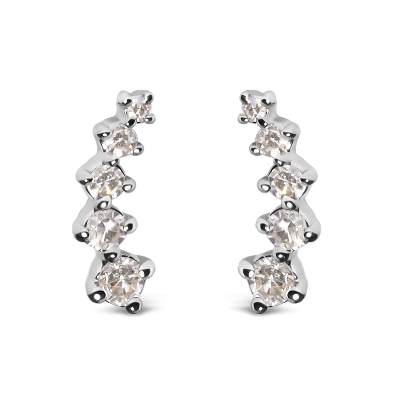 10K White Gold 1/10 Cttw Diamond Journey Style Climber Stud Earrings (H-I Color, I1-I2 Clarity)