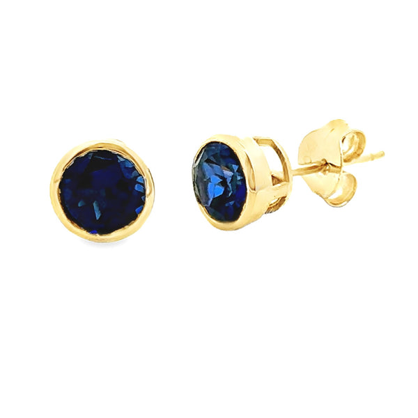 1.00ct Created Sapphire Stud Earrings 10KT Yellow Gold