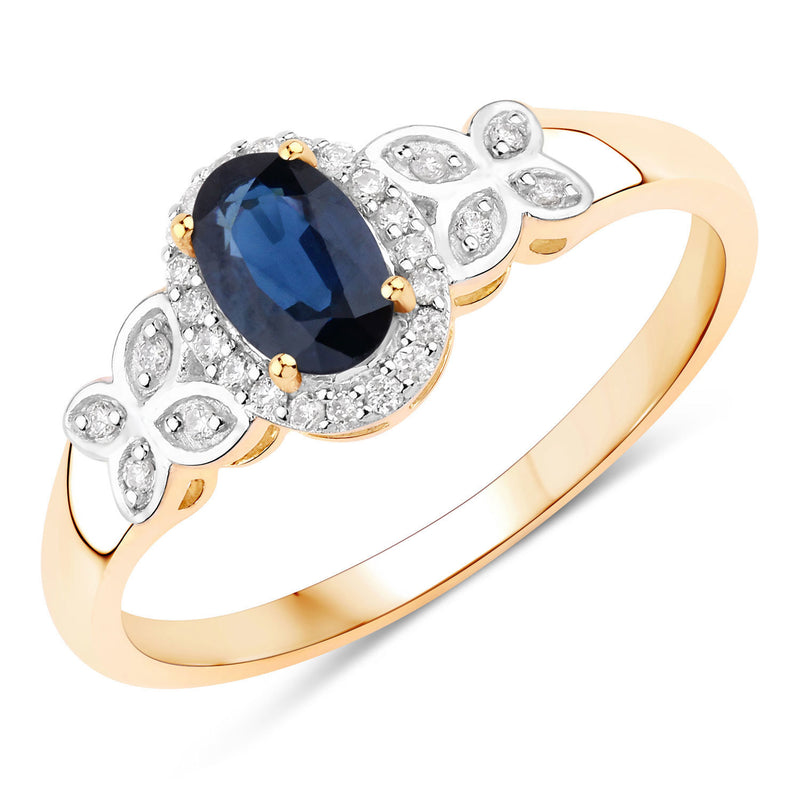 0.58 Carat Genuine Blue Sapphire And White Diamond 10K Yellow Gold Ring