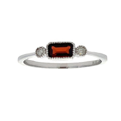 Genuine .02ct Garnet Diamond Ring 10KT White Gold