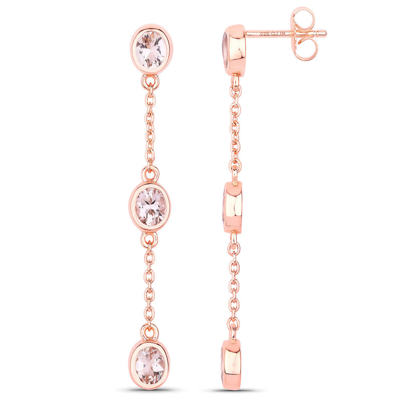 1.62 Carat Genuine Morganite .925 Sterling Silver Earrings