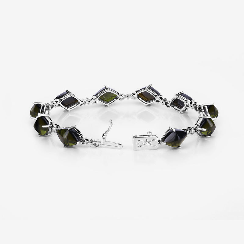 22.15 Carat Genuine Green Tourmaline and White Diamond 14K White Gold Bracelet