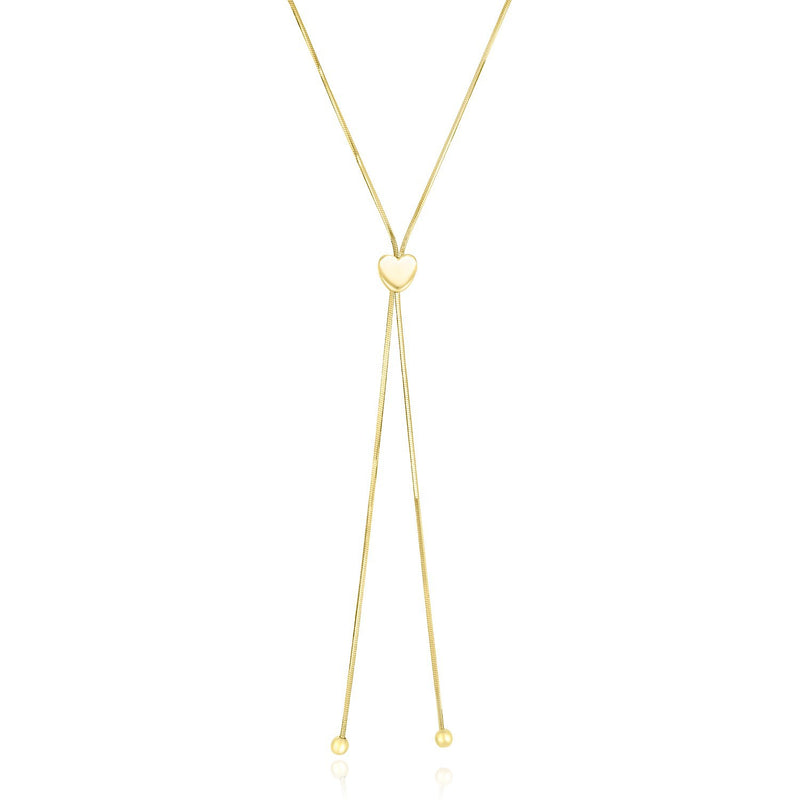 14k Yellow Gold Adjustable Heart Style Lariat Necklace