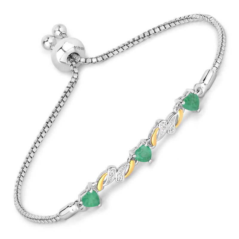 0.79 Carat Genuine Emerald and White Sapphire .925 Sterling Silver Bracelet