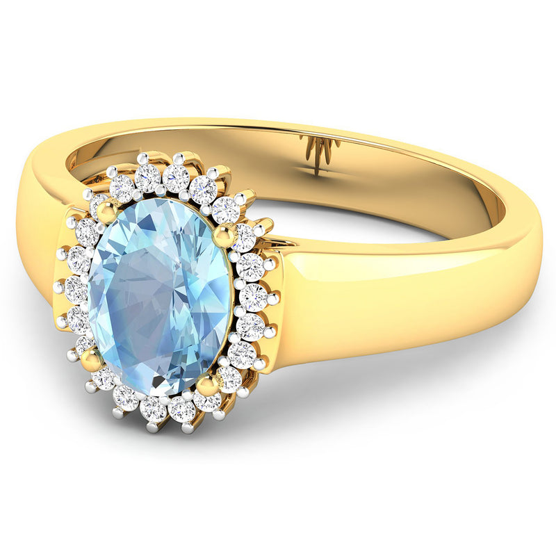 1.16 Carat Genuine Aquamarine and White Diamond 14K Yellow Gold Ring