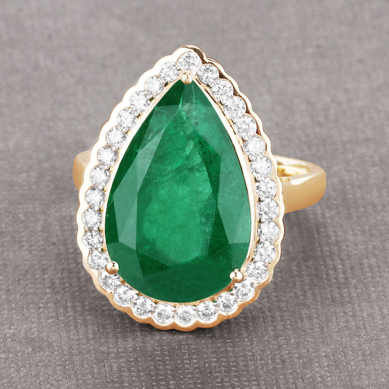 IGI Certified 5.44 Carat Genuine Zambian Emerald and White Diamond 14K Yellow Gold Ring