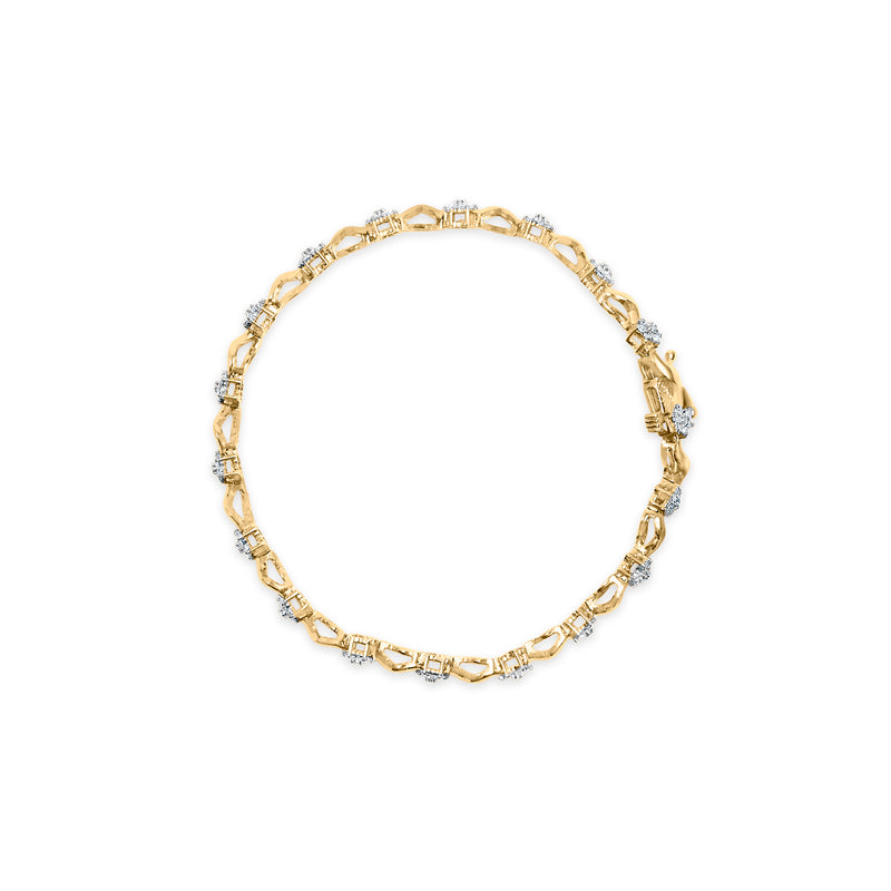 10k Yellow Gold 1.00 Cttw Round-Cut Diamond Floral S-Link 7.50" Bracelet (I-J Color, I2-I3 Clarity)