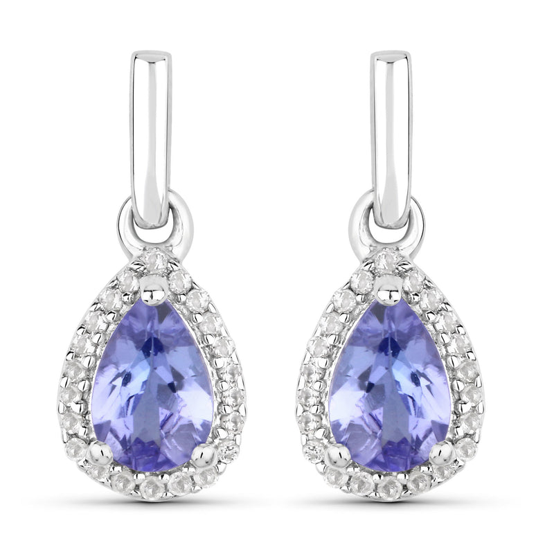 0.85 Carat Genuine Tanzanite and White Topaz .925 Sterling Silver Earrings