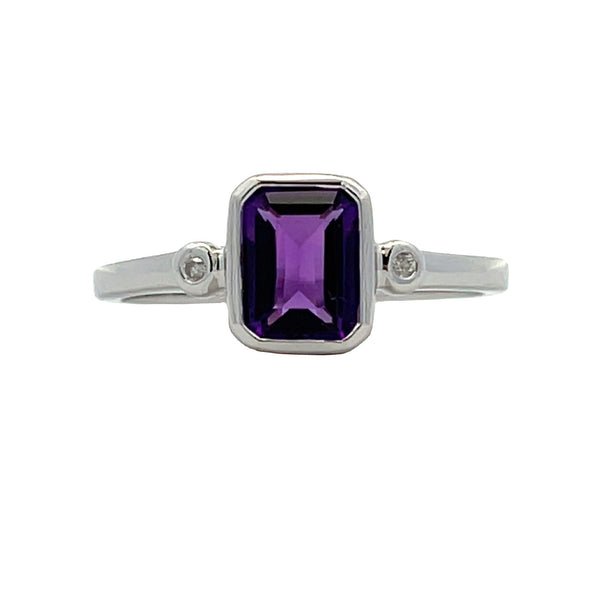 Genuine .94ct Amethyst Diamond Ring 10KT White Gold