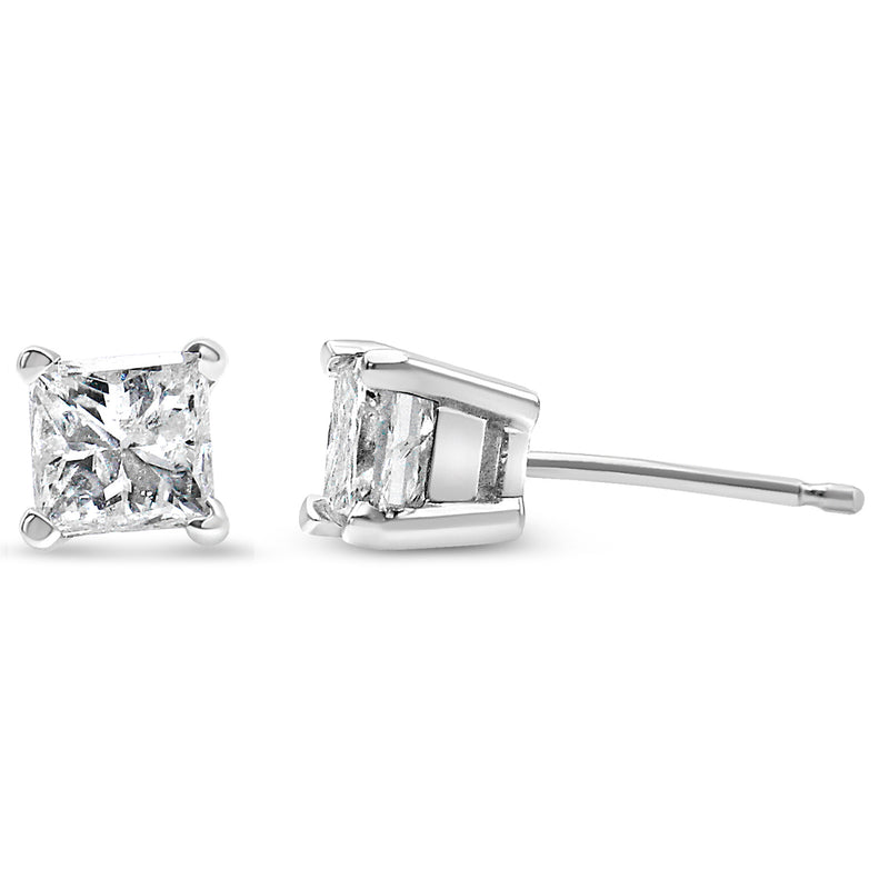 AGS Certified 2/5 Cttw Princess Cut Diamond 14K White Gold 4-Prong Solitaire Square Stud Earrings (L-M Color, I1-I2 Clarity)