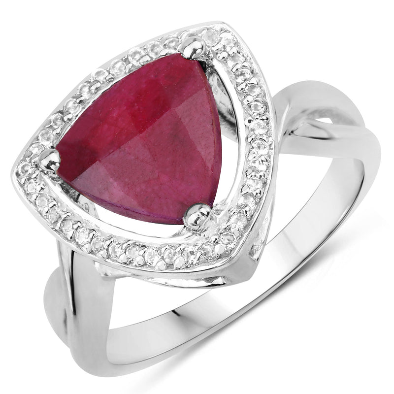 3.25 Carat Dyed Ruby and White Topaz .925 Sterling Silver Ring