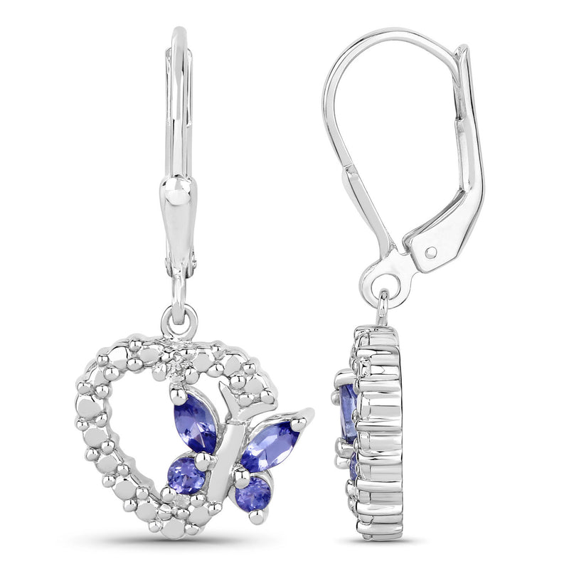 0.50 Carat Genuine Tanzanite and Created White Sapphire .925 Sterling Silver Earrings