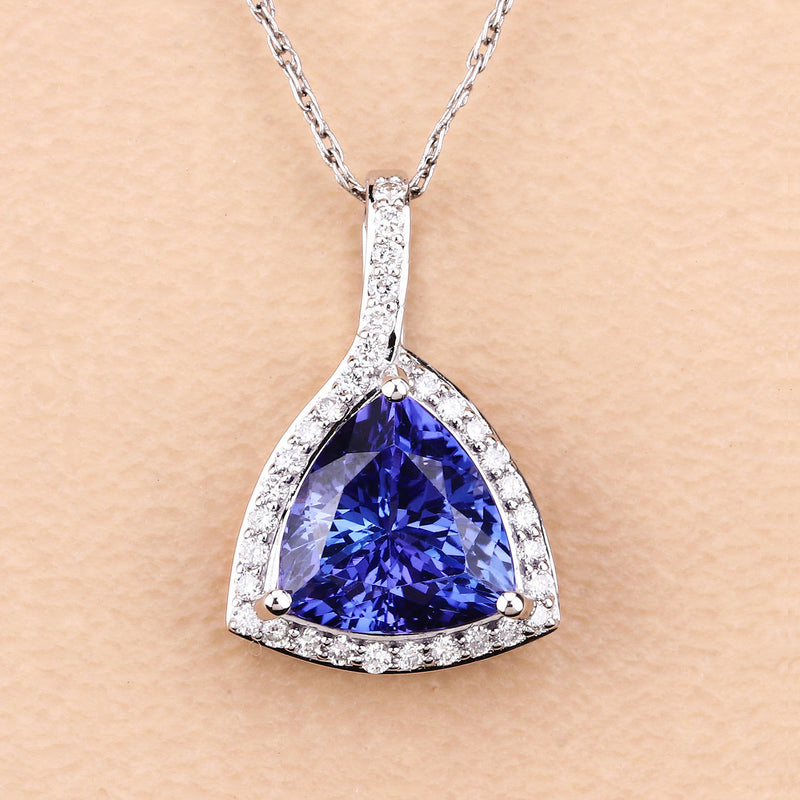 2.48 Carat Genuine Tanzanite and White Diamond 14K White Gold Pendant