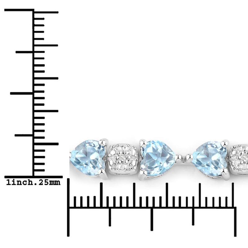 11.10 Carat Genuine Blue Topaz and White Diamond .925 Sterling Silver Bracelet