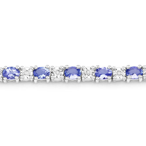 4.42 Carat Genuine Tanzanite and White Diamond .925 Sterling Silver Bracelet