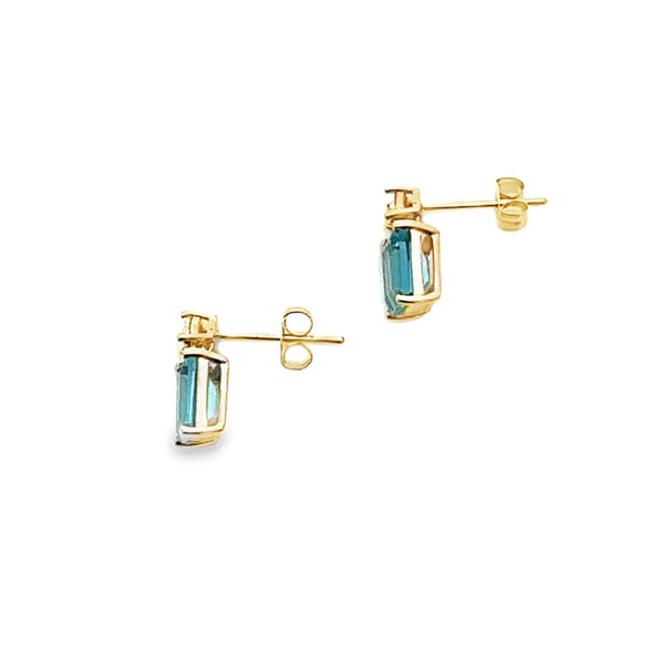 London Blue Topaz Diamond Earrings 10KT Yellow Gold