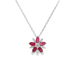 .44ct Ruby Diamond Flower Pendant 10KT White Gold