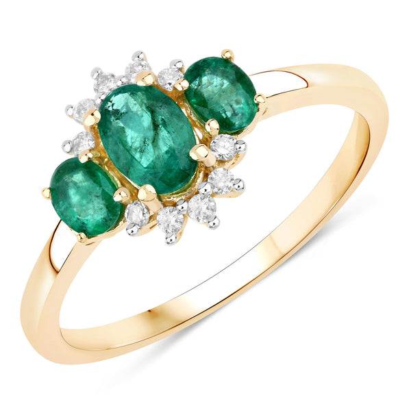 0.84 Carat Genuine Zambian Emerald And White Diamond 10K Yellow Gold Ring