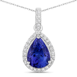 2.46 Carat Genuine Tanzanite and White Diamond 14K White Gold Pendant