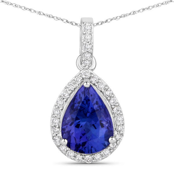 2.46 Carat Genuine Tanzanite and White Diamond 14K White Gold Pendant