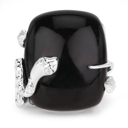 21.04 Carat Genuine Black Onyx and White Topaz .925 Sterling Silver Ring