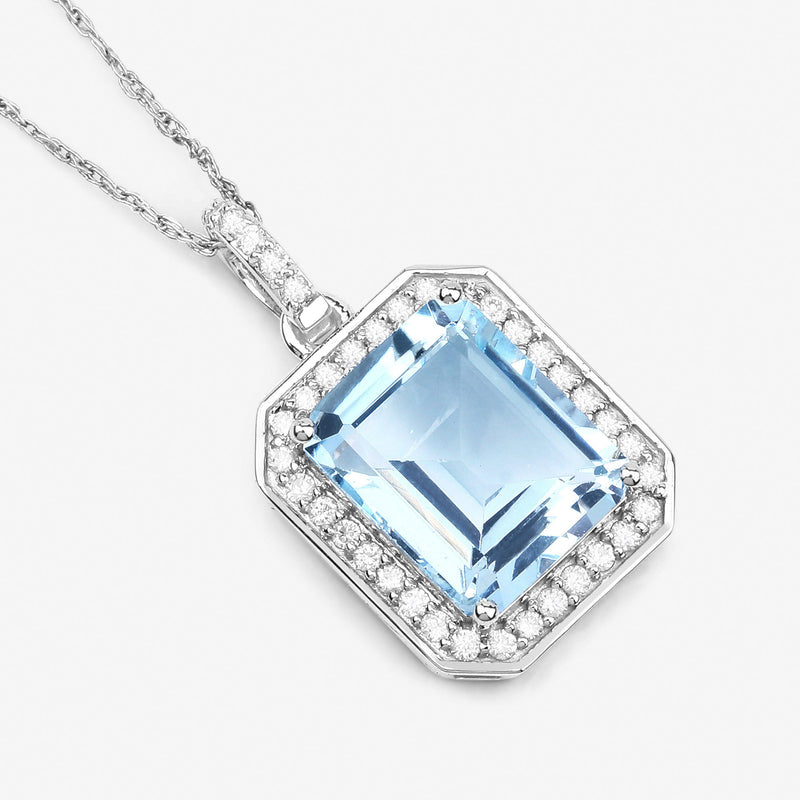 4.19 Carat Genuine Aquamarine and White Diamond 14K White Gold Pendant