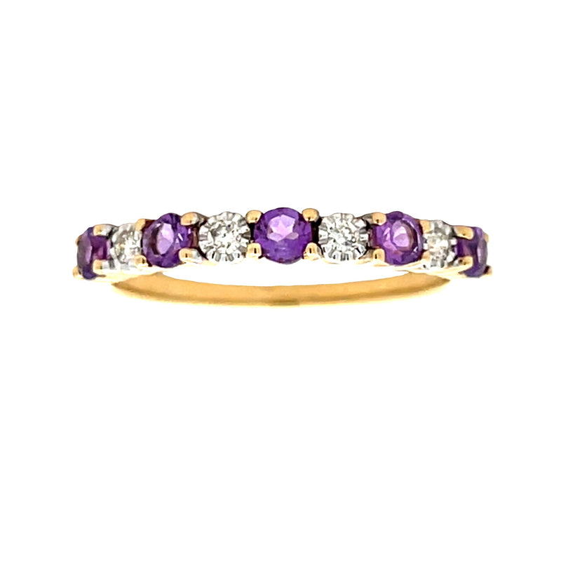 Amethyst Diamond Fashion band rings 14KT Yellow Gold