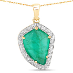 4.57 Carat Genuine Colombian Emerald and White Diamond 14K Yellow Gold Pendant