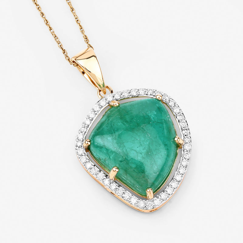 12.13 Carat Genuine Colombian Emerald and White Diamond 14K Yellow Gold Pendant