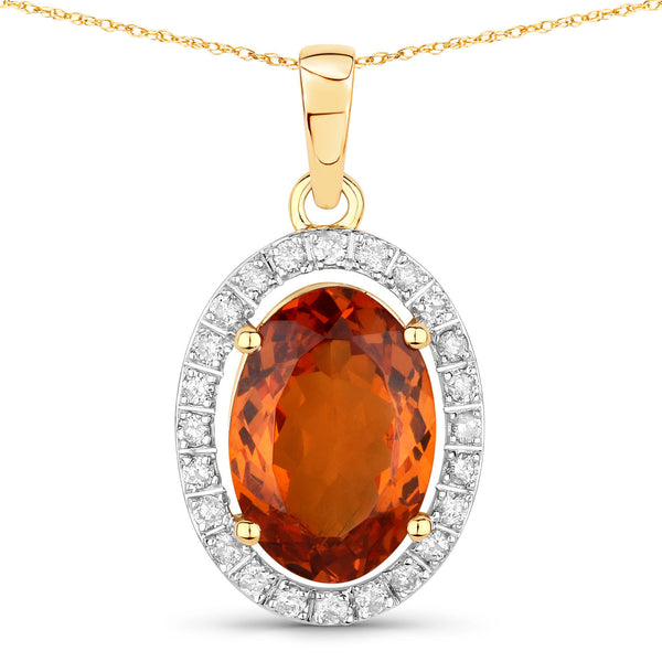 4.46 Carat Genuine Spessartite Garnet and White Diamond 14K Yellow Gold Pendant