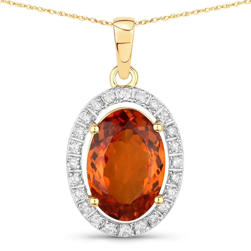 4.46 Carat Genuine Spessartite Garnet and White Diamond 14K Yellow Gold Pendant