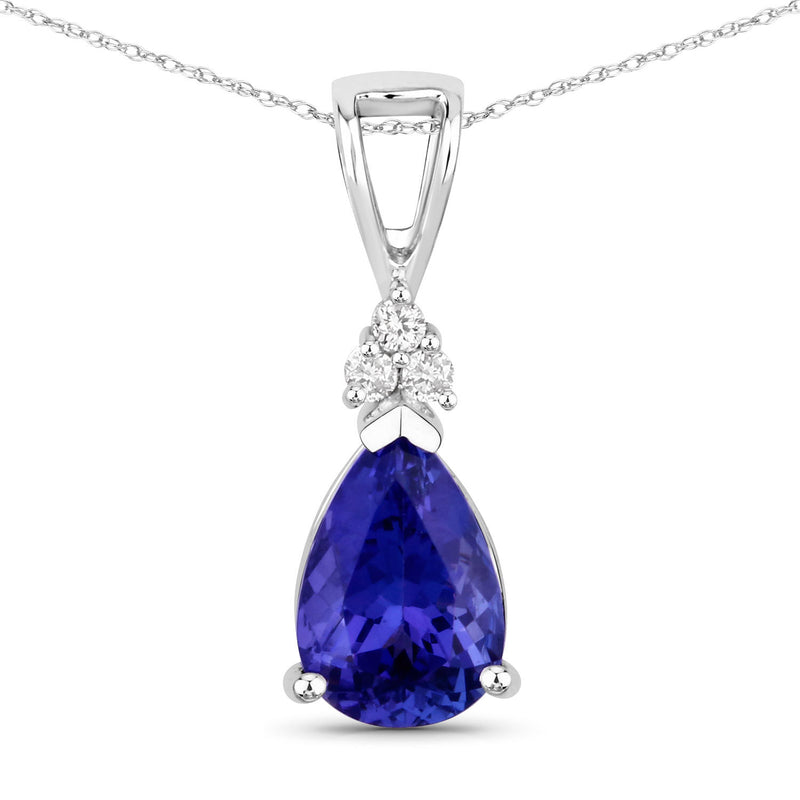 1.64 Carat Genuine Tanzanite and White Diamond 14K White Gold Pendant