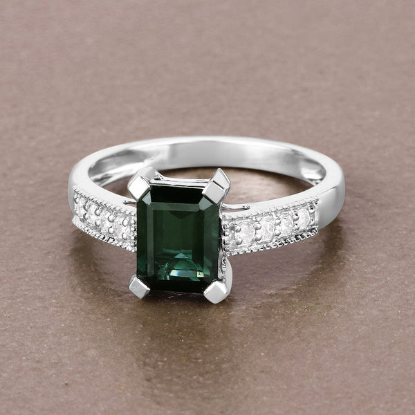 1.91 Carat Genuine Green Tourmaline and White Diamond 14K White Gold Ring