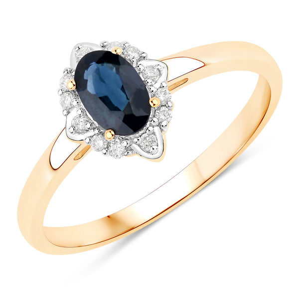 0.55 Carat Genuine Blue Sapphire And White Diamond 10K Yellow Gold Ring