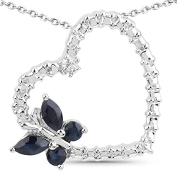 0.50 Carat Genuine Blue Sapphire and White Zircon .925 Sterling Silver Pendant
