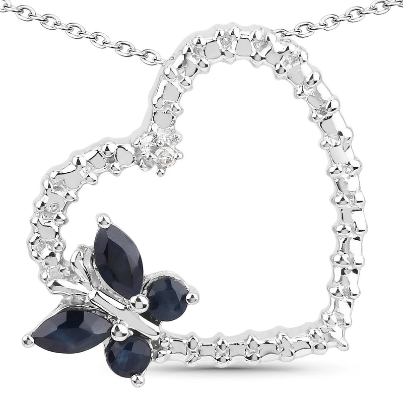 0.50 Carat Genuine Blue Sapphire and White Zircon .925 Sterling Silver Pendant