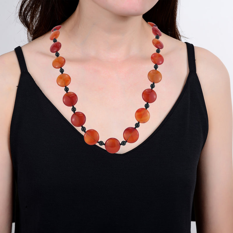 V3 Jewelry Natural Carnelian and Onyx Beaded Endless Necklace -28"