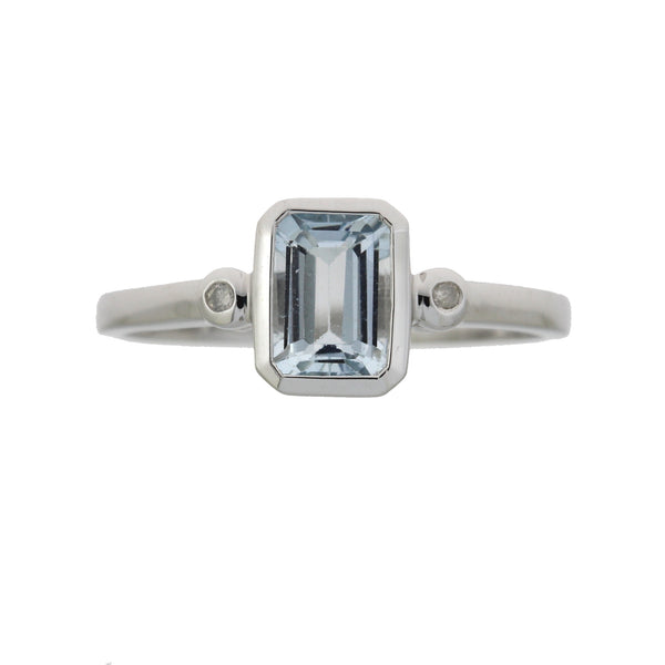 Genuine .82ct Aquamarine Diamond Ring 10KT White Gold