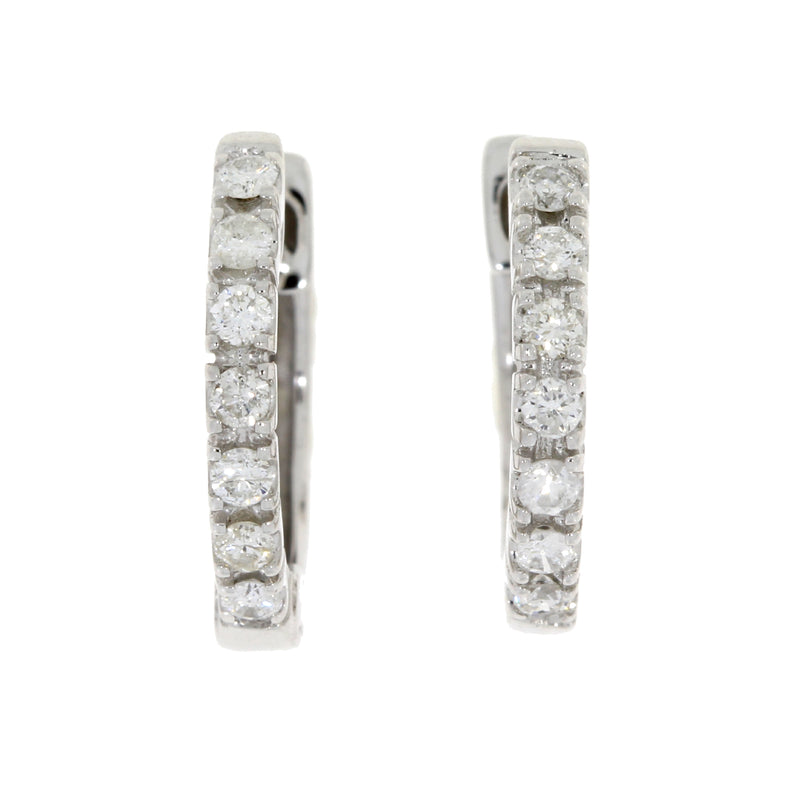 Natural .25ct Diamond Hoop Earrings 14KT White Gold