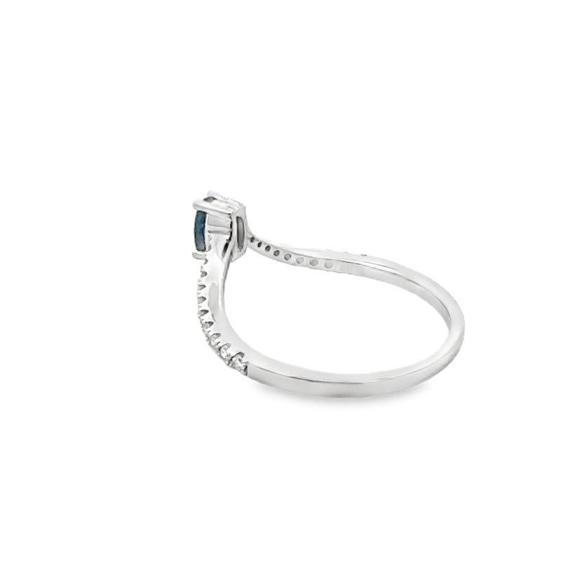 Genuine .45ct Sapphire Diamond Ring 14KT White Gold