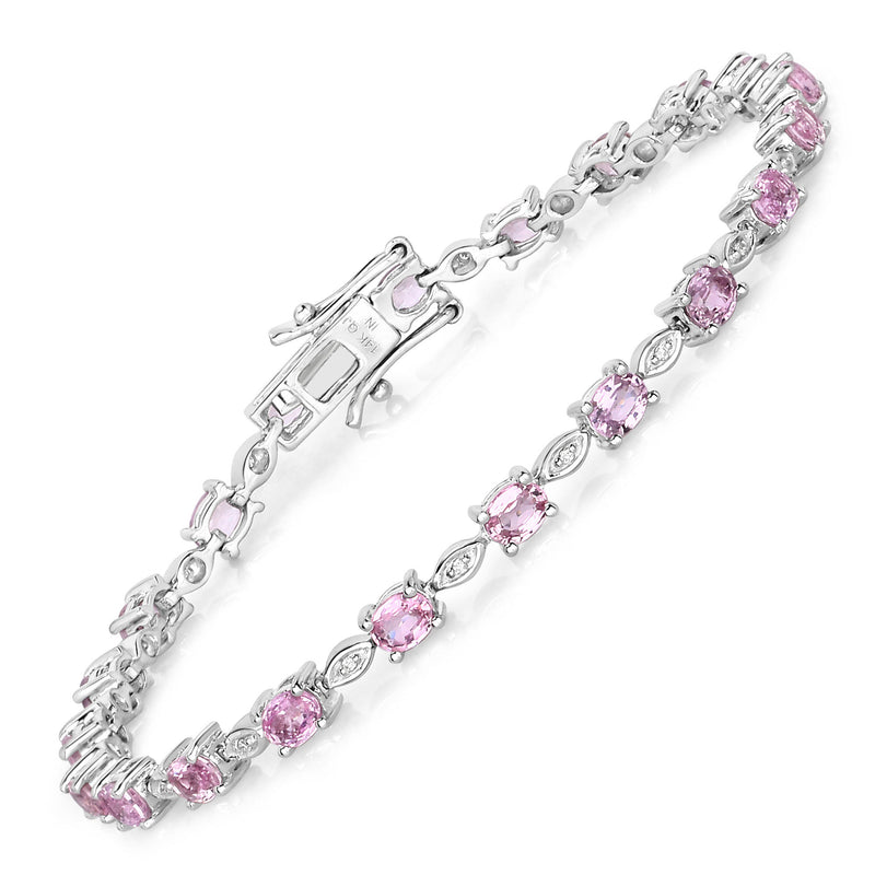 4.47 Carat Genuine Pink Sapphire and White Diamond 14K White Gold Bracelet