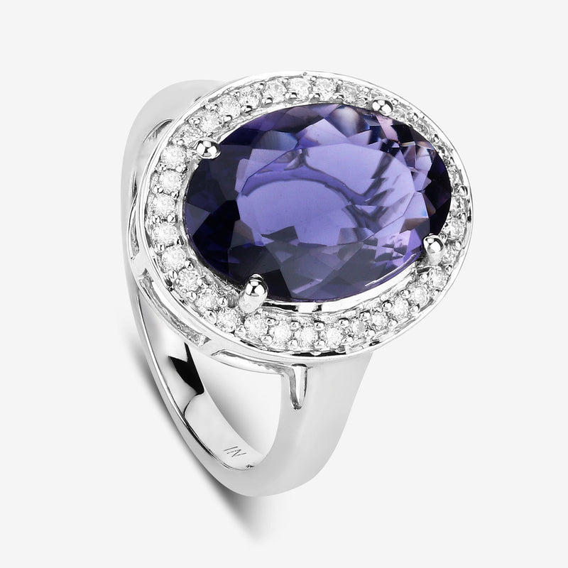 4.20 Carat Genuine Iolite and White Diamond 14K White Gold Ring