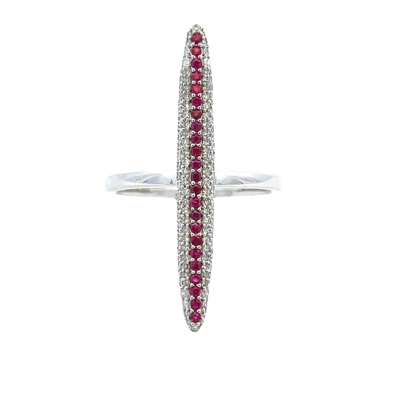 Genuine .54ct Ruby Diamond Ring 14KT White Gold