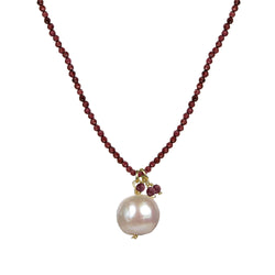 V3 Jewelry Garnet and Freshwater Pearl 18k Gold-Plated Beaded Adjustable Necklace