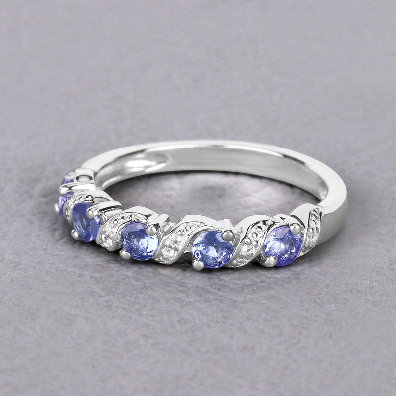 0.54 Carat Genuine Tanzanite and White Topaz .925 Sterling Silver Ring