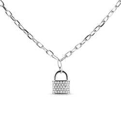 .925 Sterling Silver 1/4 Cttw Diamond Lock 18" Pendant Necklace with Paperclip Chain (H-I Color, SI2-I1 Clarity)