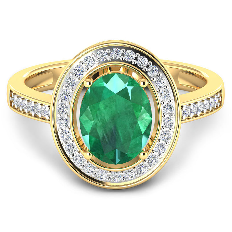 1.87 Carat Genuine Zambian Emerald and White Diamond 14K Yellow Gold Ring